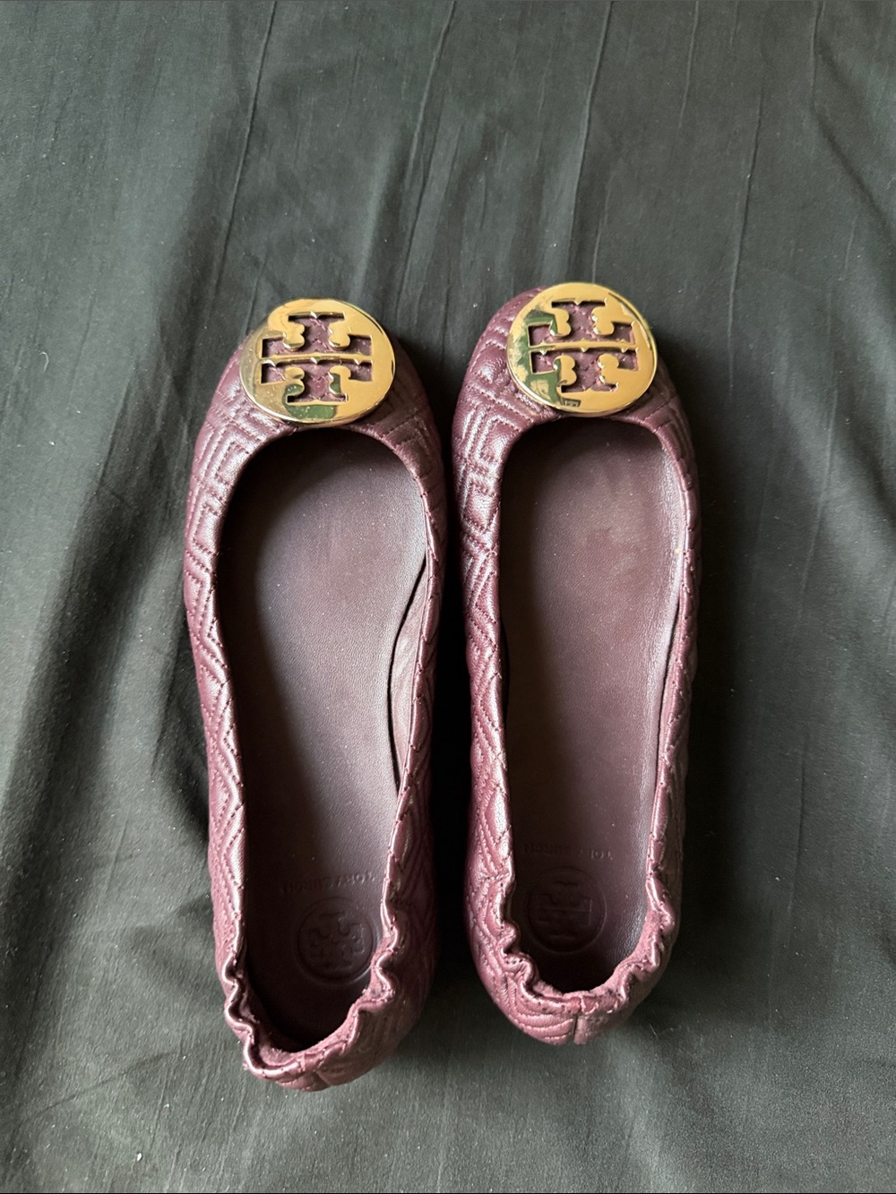 Tory Burch Plum Quilted Logo Ballet Flats